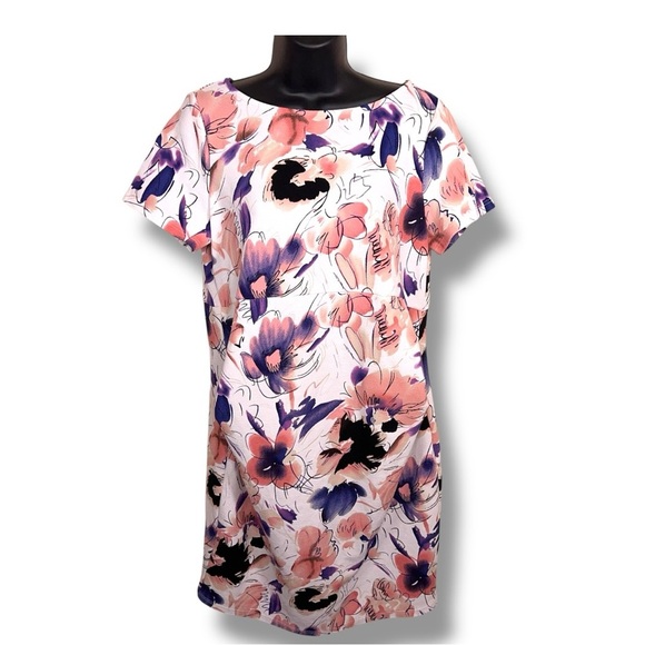 Maternity XL Pink Blush Brad Dress Short Sleeve Stretch Colorful Floral - Picture 1 of 12